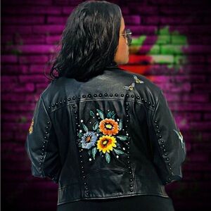 Torrid Faux Leather Moto Jacket Embroidered Full Zip